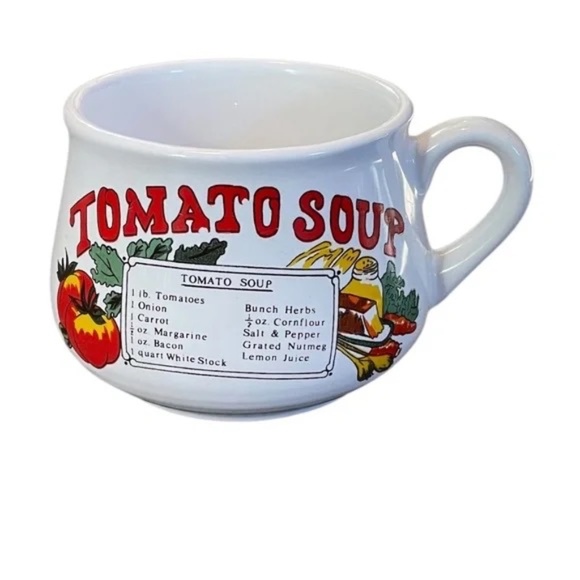 Pair Of Vintage GIFT CRAFT Ceramic 16oz Tomato Soup Bowl Mug W/Handle & Recipe - Picture 3 of 6
